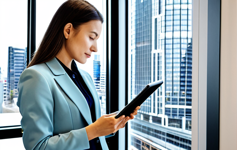 **
A professional architect, fully clothed in a modest business casual outfit (dress pants, blouse, blazer), standing in a bright, modern office overlooking a cityscape. She is reviewing blueprints with a tablet displaying AI-generated building designs. Perfect anatomy, correct proportions, natural pose, well-formed hands, proper finger count. Safe for work, appropriate content, family-friendly, professional photography, high quality.
**