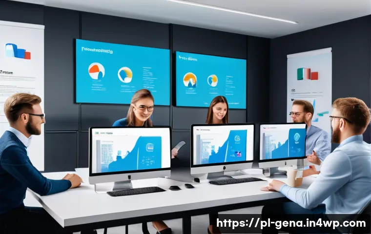 생성형 AI를 활용한 커뮤니티 구축 방법 - A modern digital workspace scene showing a diverse group of community managers and moderators using ...