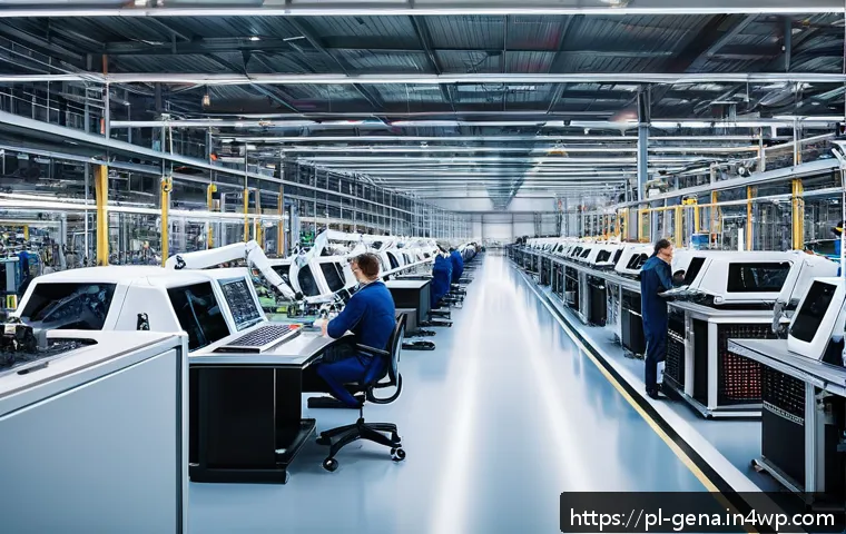 생성형 AI의 비즈니스 활용 사례 - A modern Polish automotive factory interior showcasing advanced AI-driven quality control systems: r...