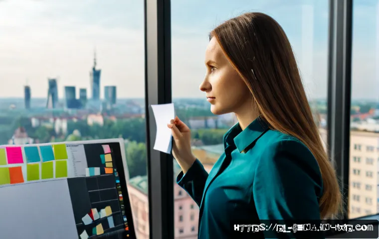 Home 17 생성형 AI의 인사이트 도출 전략 - Photorealistic modern Warsaw office, Polish business analyst thoughtfully reviewing AI-generated vis...